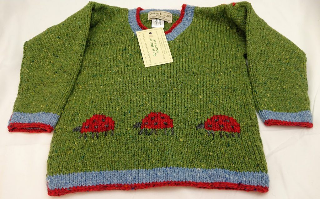 Julie Dillon Kids Knitted Wool Sweater - Green Ladybugs