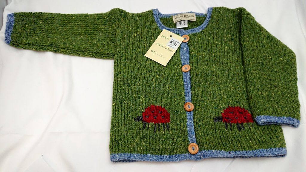 Julie Dillon Kids Knitted Wool Cardigan - Green Ladybugs