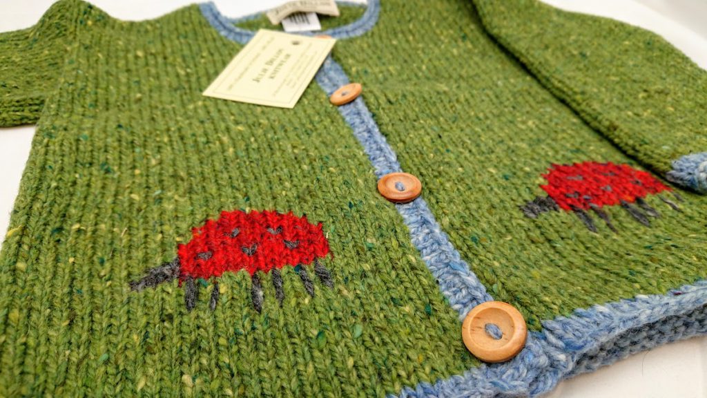 Julie Dillon Kids Knitted Wool Cardigan - Green Ladybugs