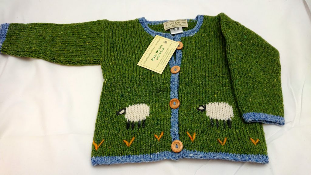 JULIE DILLON KIDS KNITTED WOOL CARDIGAN - GREEN SHEEP