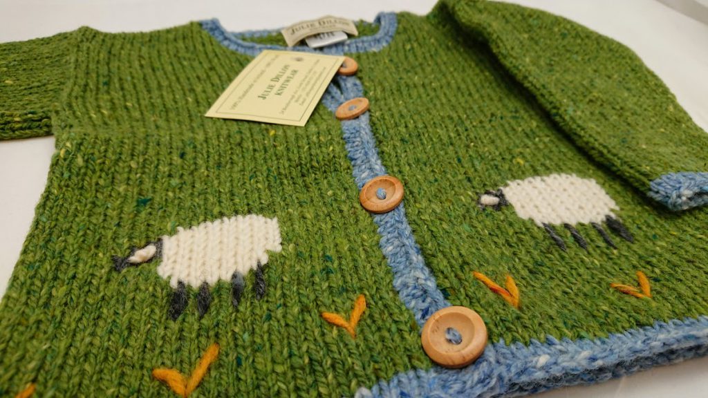 JULIE DILLON KIDS KNITTED WOOL CARDIGAN - GREEN SHEEP