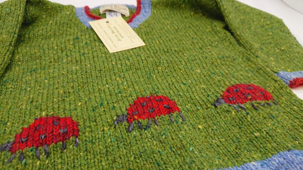 Julie Dillon Kids Knitted Wool Sweater - Green Ladybugs